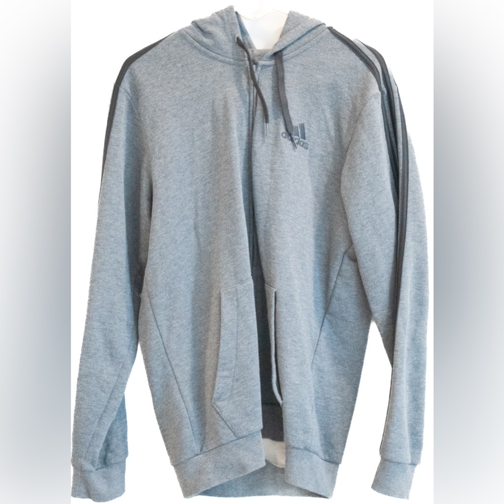 Adidas Heather Gray Hoodie with Black Accents